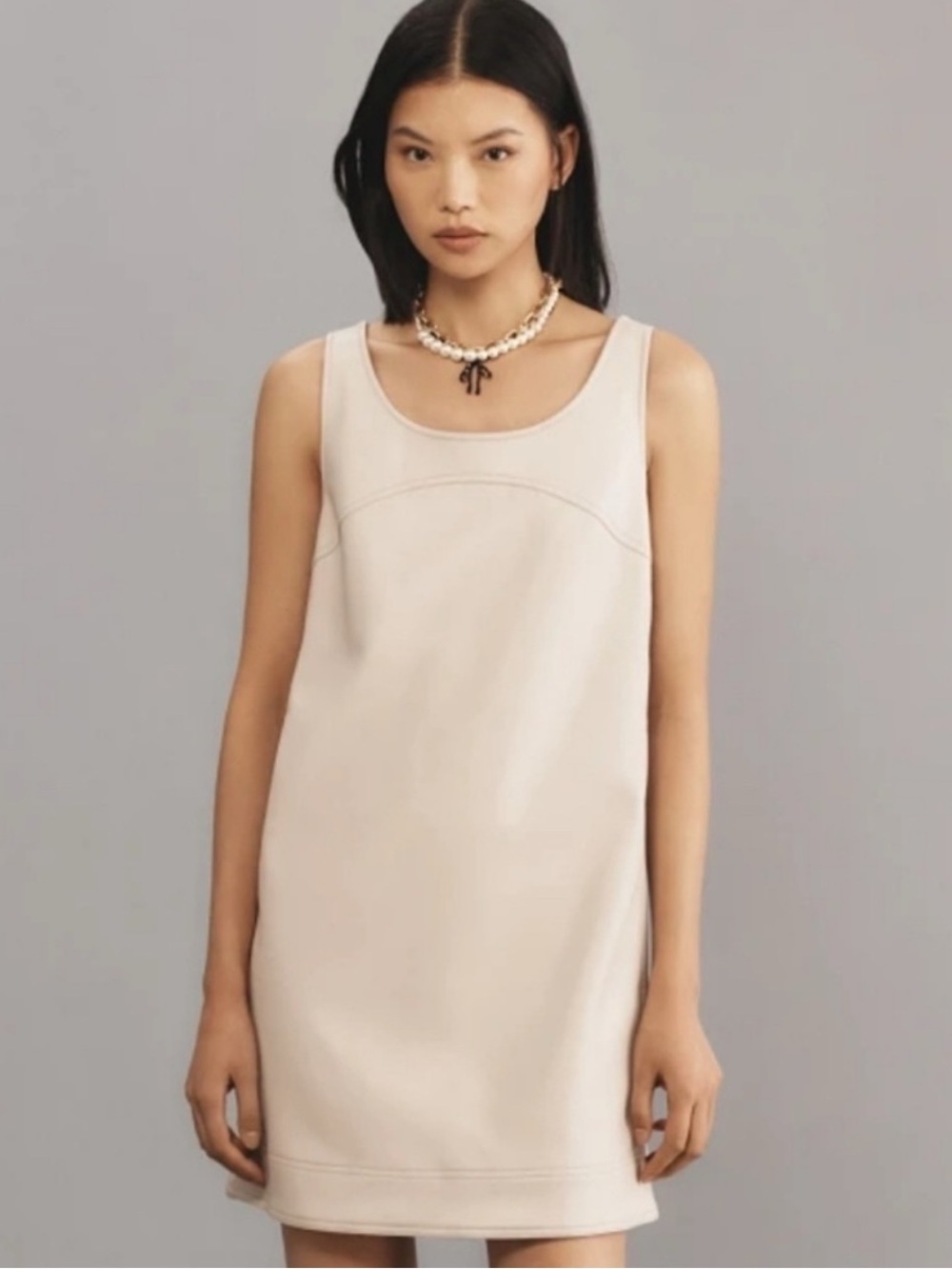 Pilcro by Anthropologie Shift Faux Leather Mini Dress SZ 4 Bone